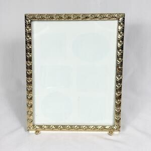 Vintage Gold Tone Geometric Embossed Metal Easel Back Picture Frame - Footed